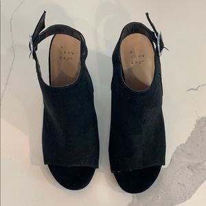 Rhea Microsuede Open Toe Stacked Heeled Pumps